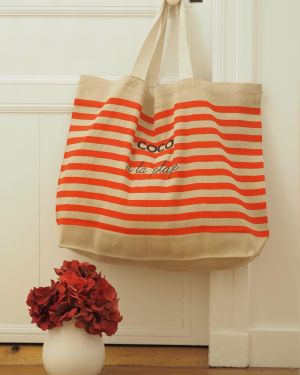SUMMER BAG XXL RAYE ROUGE COCO A LA PLAGE / NOIR PAILLETE
