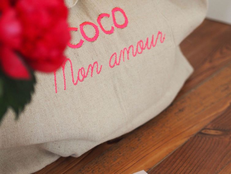 SUMMER BAG XXL COCO MON AMOUR SABLE / ROSE FLUO