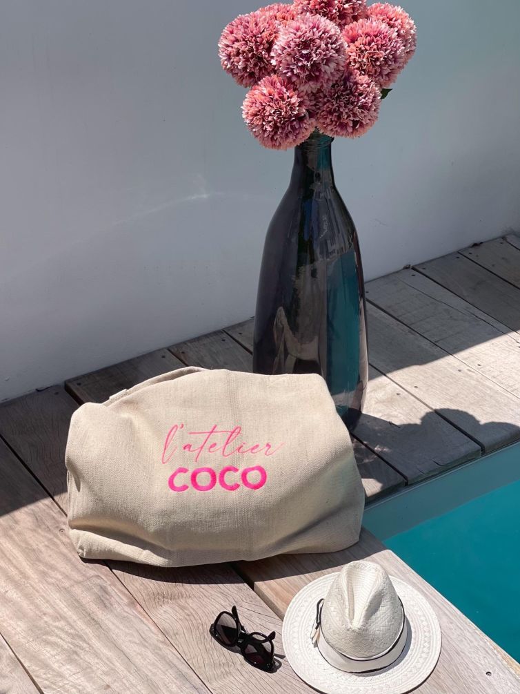 SUMMER BAG XXL L’ATELIER COCO broderie ROSE FLUO