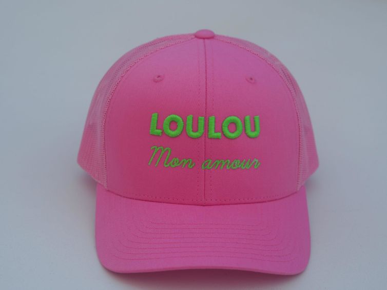 CASQUETTE TRUCKER ROSE LOULOU MON AMOUR VERT FLUO