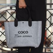 SAC FEUTRE GRIS CUIR COCO MON AMOUR noir