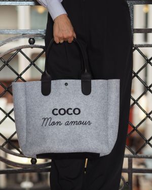 SAC FEUTRE GRIS CUIR COCO MON AMOUR noir