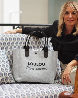 SAC FEUTRE GRIS CUIR LOULOU MON AMOUR noir