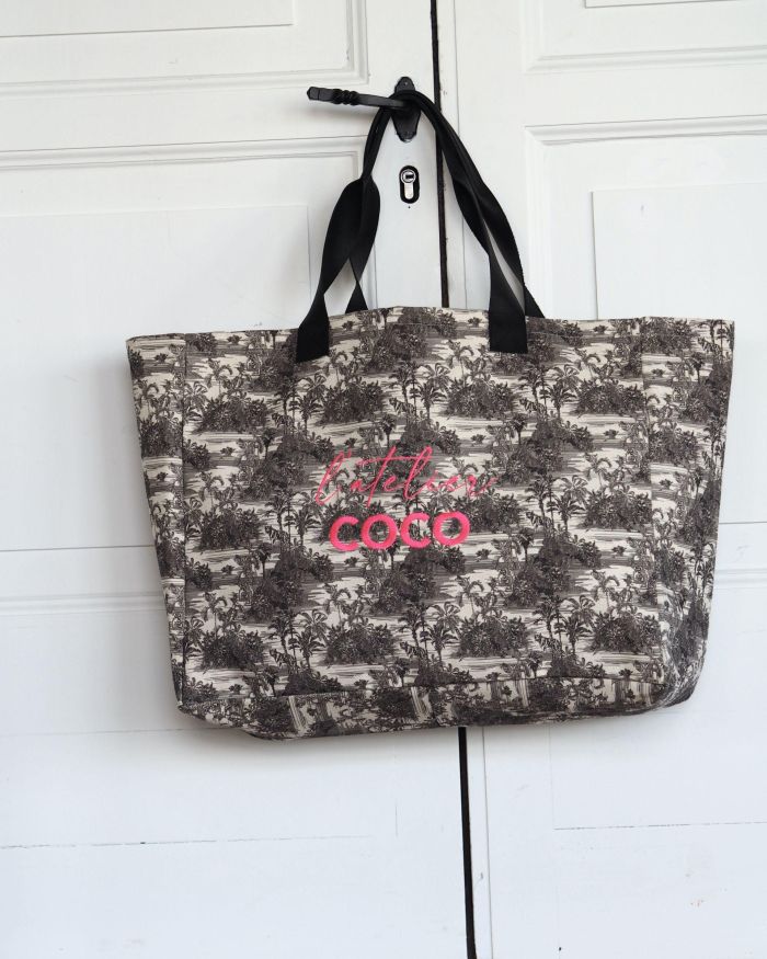 Le CABAS toile de jouy L’ATELIER COCO broderie ROSE FLUO