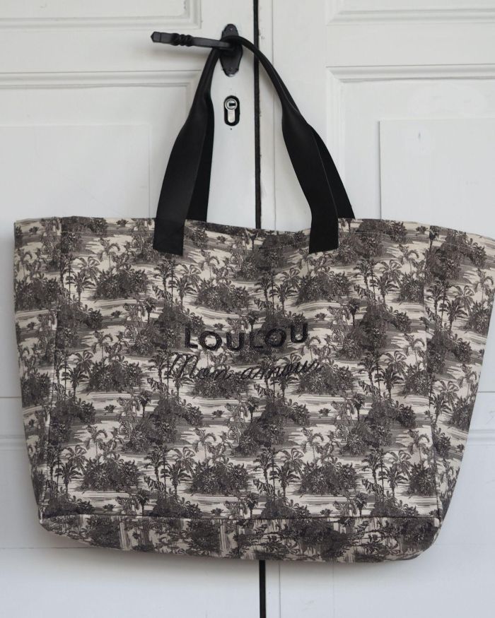 Le CABAS toile de jouy LOULOU mon amour broderie NOIRE