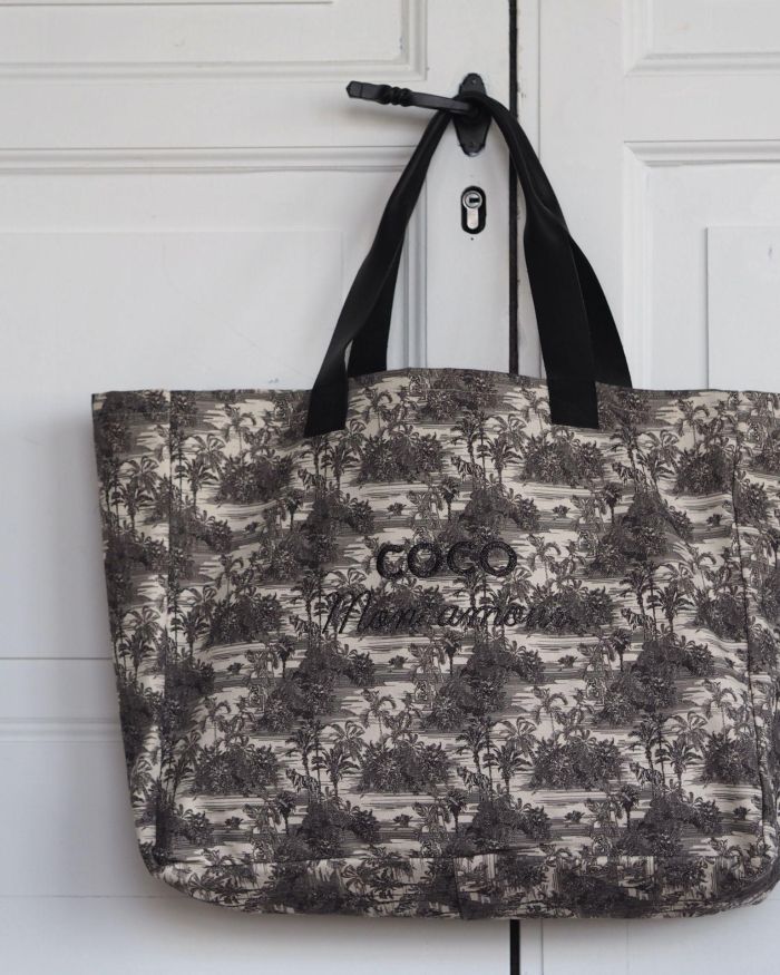 Le CABAS toile de jouy COCO mon amour broderie NOIRE