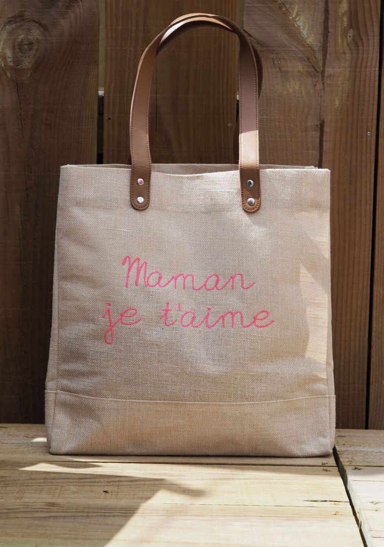 Le sac CABANAS “Maman je t’aime” – ROSE FLUO –