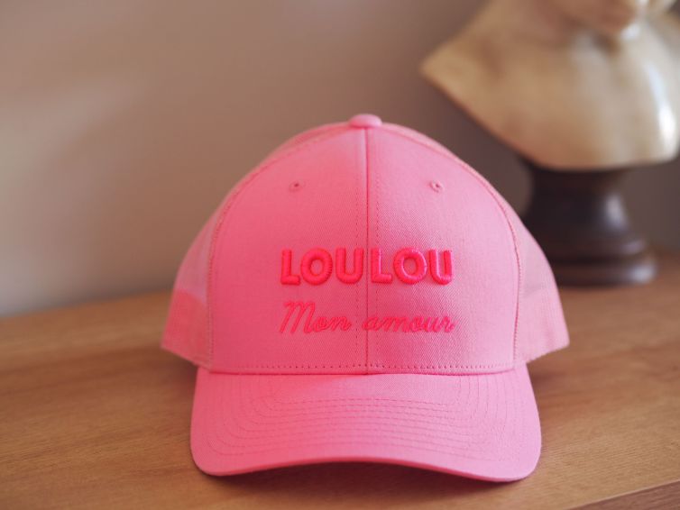 CASQUETTE TRUCKER ROSE LOULOU MON AMOUR ROSE FLUO