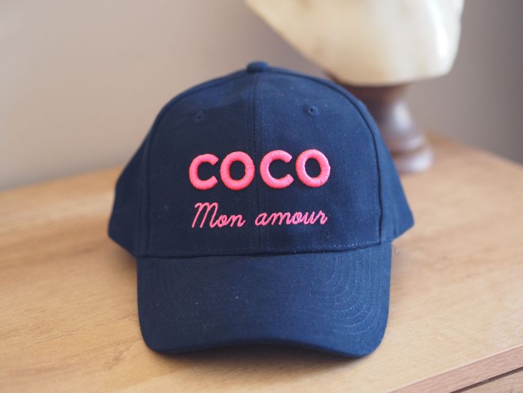 Casquette NAVY COCO MON AMOUR rose fluo