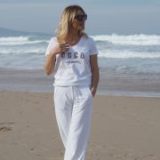 T-SHIRT BLANC COL V COCO MON AMOUR LÉOPARD