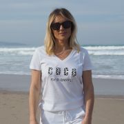 T-SHIRT BLANC COL V COCO MON AMOUR LÉOPARD