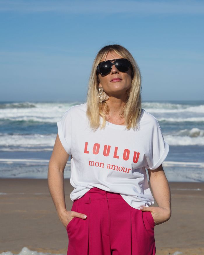 T-SHIRT OVERSIZE BLANC LOULOU MON AMOUR TANGERINE