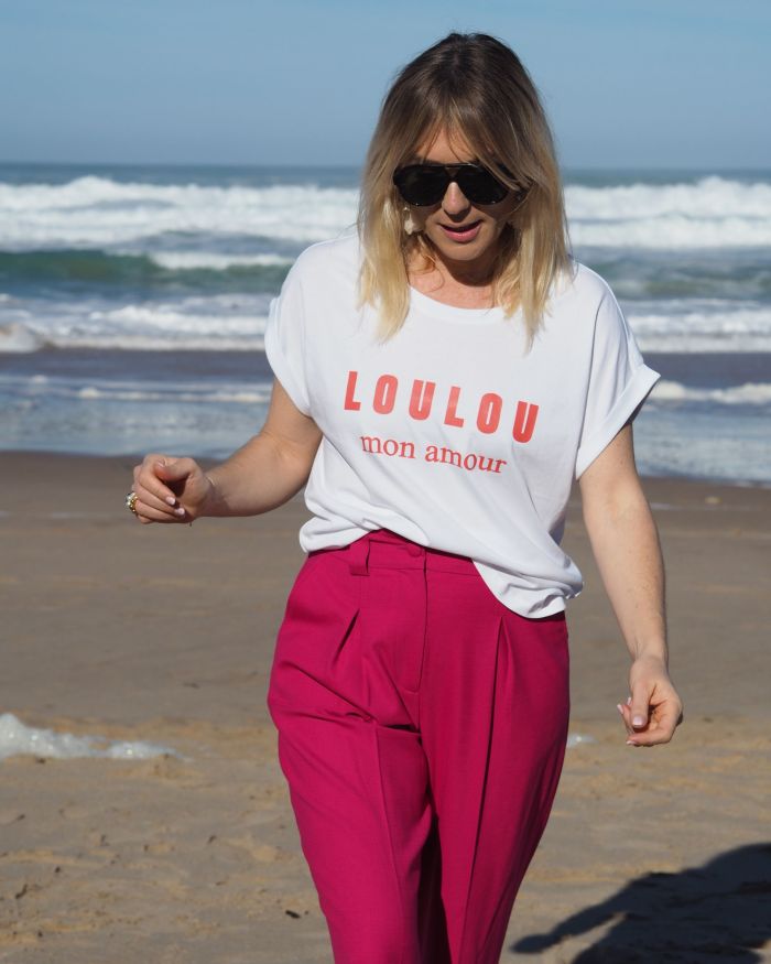 T-SHIRT OVERSIZE BLANC LOULOU MON AMOUR TANGERINE