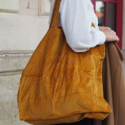 Cabas velours XXL Safran Maison COCO broderie Chocolat