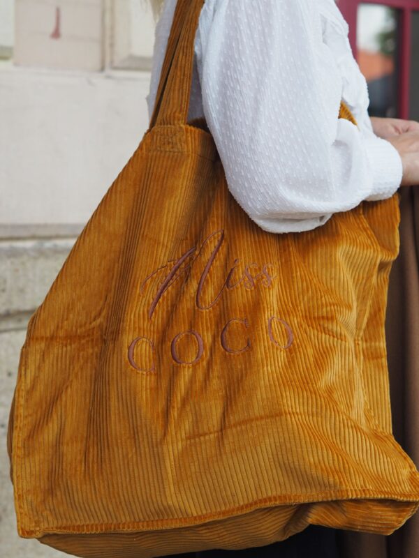 Cabas velours XXL Safran Miss COCO broderie Chocolat