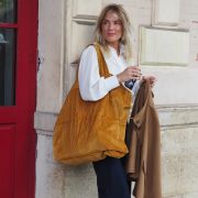Cabas velours XXL Safran Maison COCO broderie Chocolat