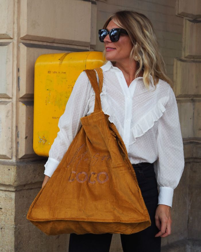 Cabas velours XXL Safran Maison COCO broderie Chocolat