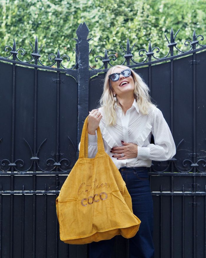 Cabas velours XXL Safran L’Atelier COCO broderie Chocolat