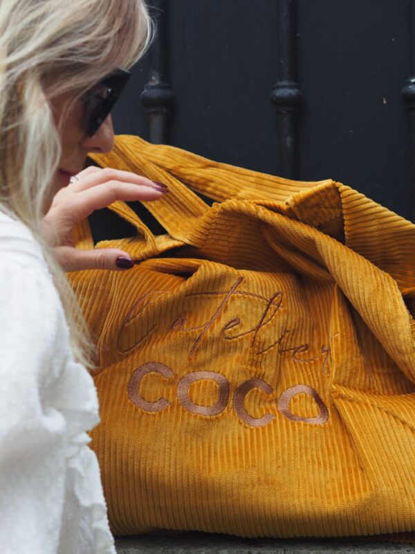 Cabas velours XXL Safran L'Atelier COCO broderie Chocolat