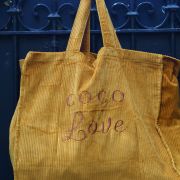 Cabas velours XXL Safran COCO LOVE broderie Chocolat