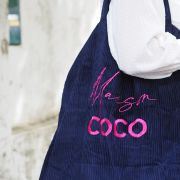 Cabas velours XXL Navy Maison COCO broderie framboise