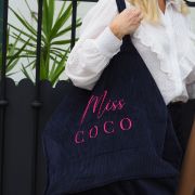 Cabas velours XXL Navy Miss COCO broderie framboise