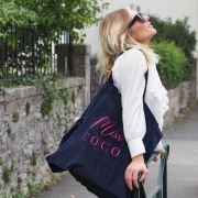 Cabas velours XXL Navy Miss COCO broderie framboise