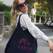 Cabas velours XXL Navy Miss COCO broderie framboise