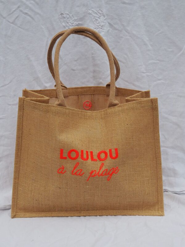 CABAS JUTE PAILLETÉ LOULOU à la plage corail fluo