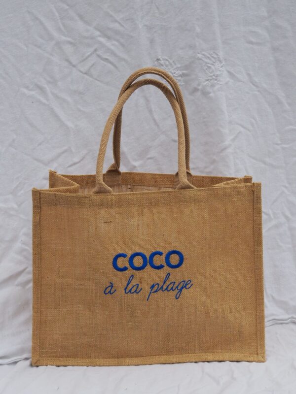 CABAS JUTE PAILLETÉ COCO à la plage bleu majorelle