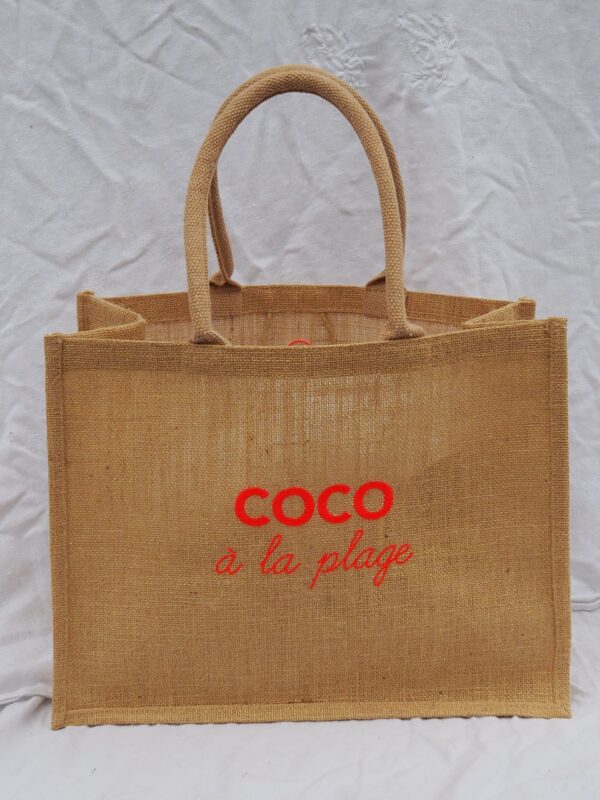 CABAS JUTE PAILLETÉ COCO à la plage corail fluo