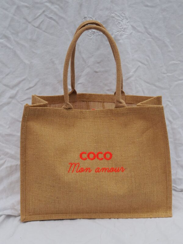 GLITTERY JUTE TOTE BAG COCO MON AMOUR neon coral