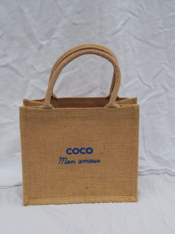 COCO MON AMOUR Glittery Jute Mini Tote Bag in Majorelle Blue