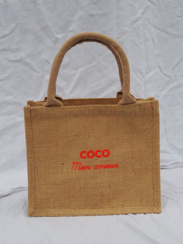 COCO MON AMOUR Glittery Jute Mini Tote Bag in Neon Coral
