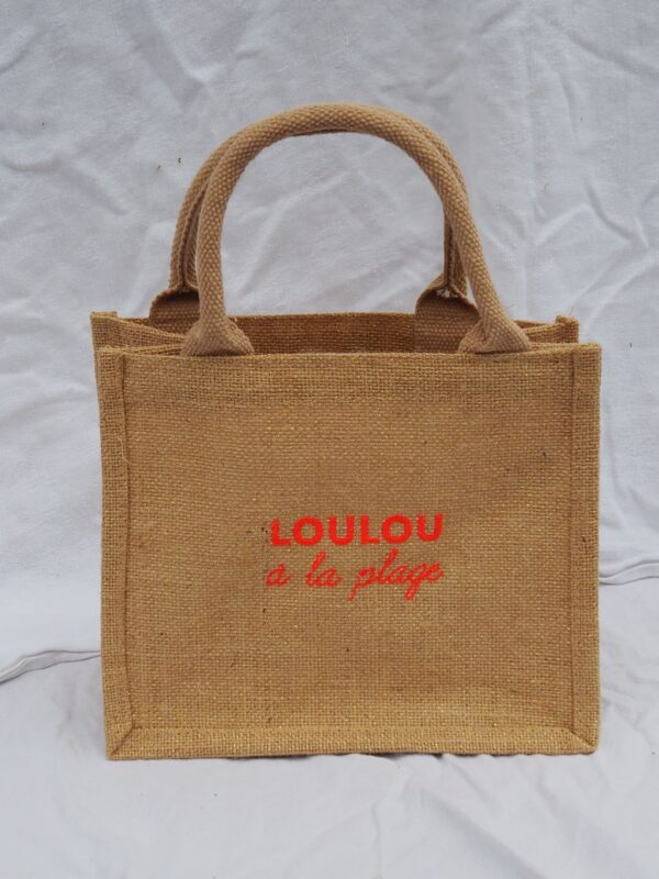 LOULOU À LA PLAGE Glittery Jute Mini Tote Bag in Neon Coral