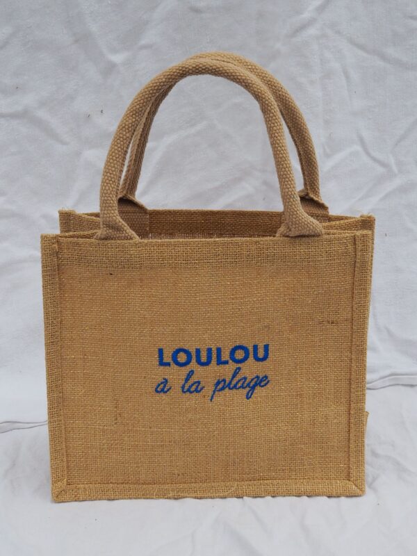 LOULOU À LA PLAGE Glittery Jute Mini Tote Bag in Majorelle Blue