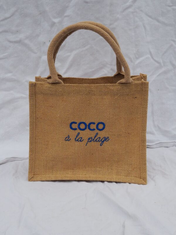 COCO À LA PLAGE Glittery Jute Mini Tote Bag in Majorelle Blue